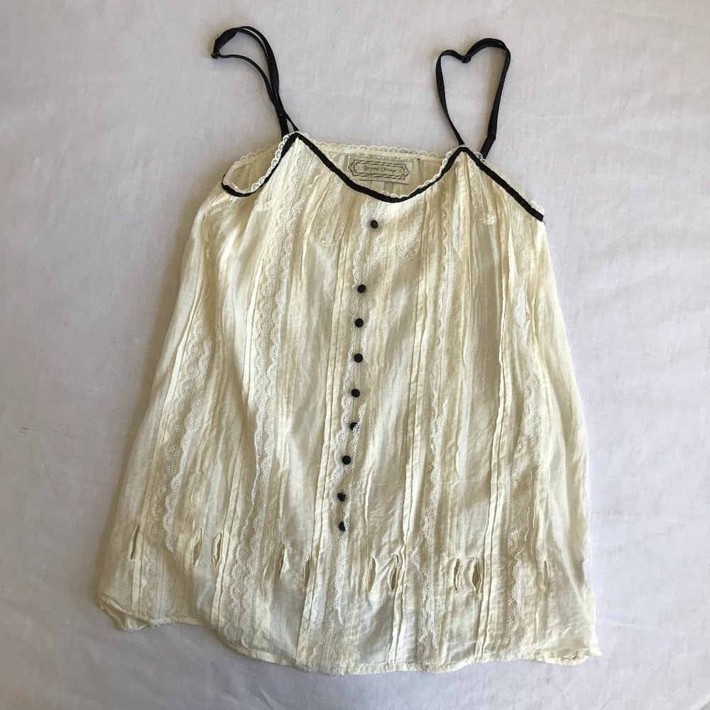 Beyond Vintage Silk Dropwaist Camisole Cream Black Lace Reformation Cami Top XS